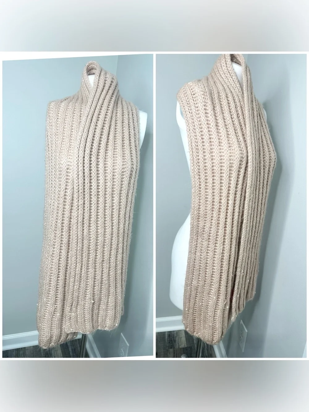 Betsey Johnson light pink Ribbed Knit Scarf w/pearls -